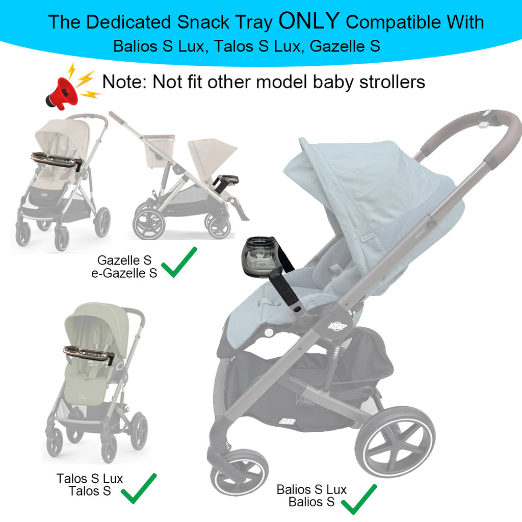 Stroller Snack Tray Compatible with Cybex Balios,Gazelle, Talos Series Prams - BPA-Free Tritan Baby Travel Tray with 360° Swivel, Folds with Stroller, Easy Clean