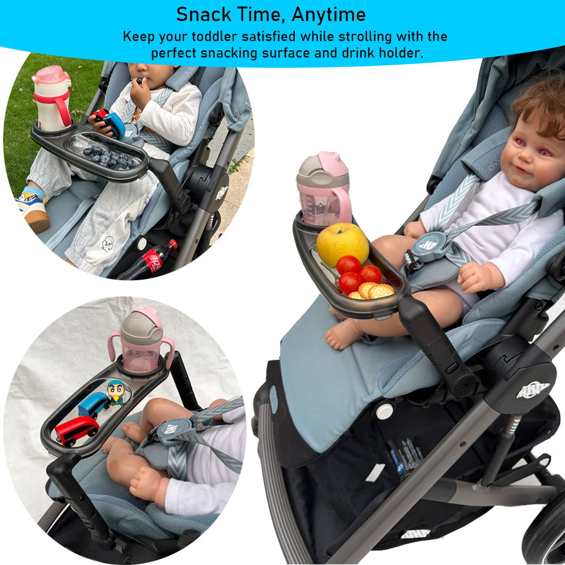 Stroller Snack Tray Compatible with Cybex Balios,Gazelle, Talos Series Prams - BPA-Free Tritan Baby Travel Tray with 360° Swivel, Folds with Stroller, Easy Clean