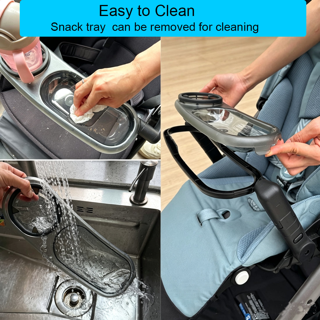 Stroller Snack Tray Compatible with Cybex Balios,Gazelle, Talos Series Prams - BPA-Free Tritan Baby Travel Tray with 360° Swivel, Folds with Stroller, Easy Clean
